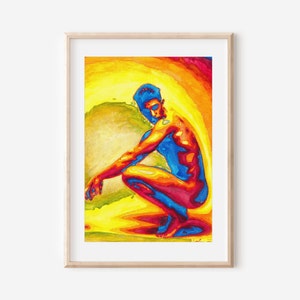 Full Nude Watercolor Art Print | Gay Art Print | Homoerotic Art Print