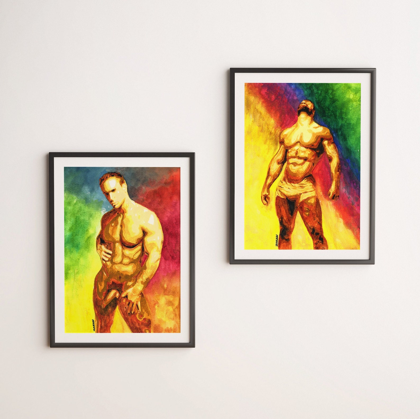 Set of 2 Gay Art Print Nude Male Figure Drawings of Men - Etsy
