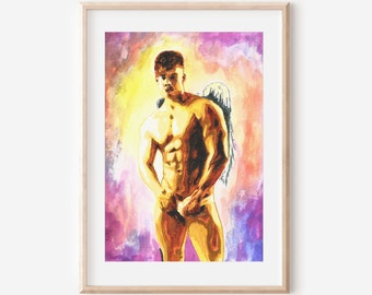 Homo volwassen kunst | Harige homokunst | Goede cadeaus voor je homo beste vriend | Homo mannelijk kunstwerk | Aquarelkunst te koop | Mannelijke beeldende kunst | Homo-erotisch