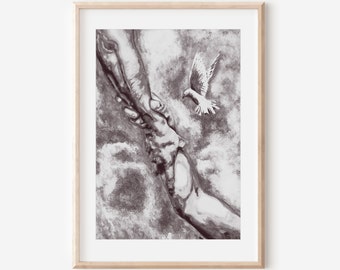 Couples Love Hand Print, gay art print with Pigeon in Sky, Gift for Husband to Husband, LGBTQ Print, Couple Print Poster, Black & White