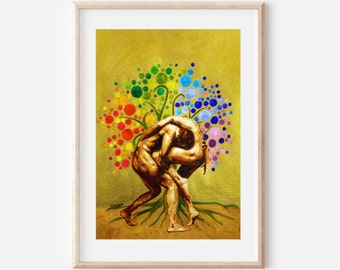 Gay Couple Wrestle Watercolor Art Print Same Sex Couple Gift Same Sex Marriage Love is Love Engagement Party Gift Gay Art Print Gay Artwork