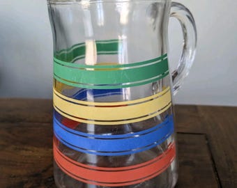 Brocca in vetro a strisce arcobaleno vintage MCM Anchor Hocking