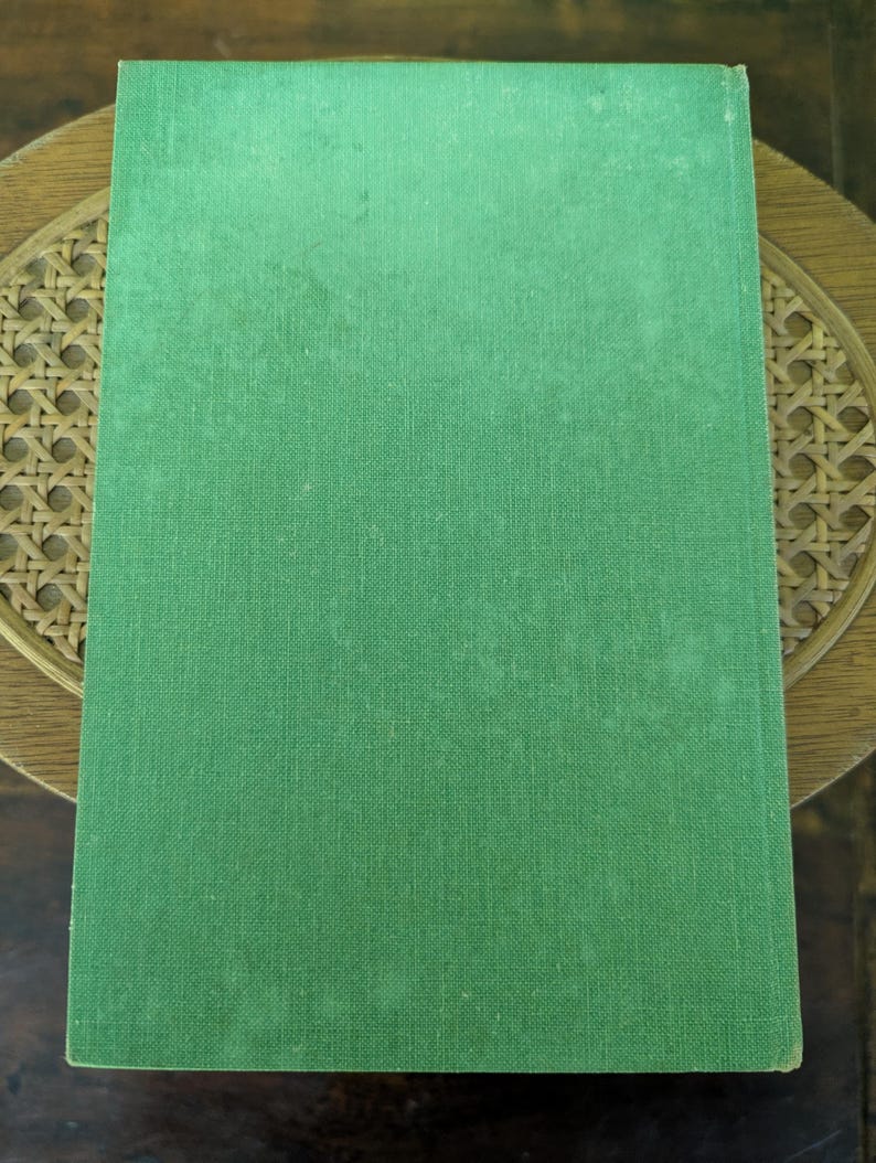 Pu&ograve; includere: Un libro con copertina rigida verde con una texture visibile. La copertina mostra segni di usura. &Egrave; appoggiato su una superficie di legno con un motivo intrecciato.