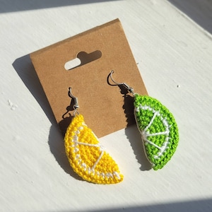 Lemon Lime Mismatched Crochet Dangle Earrings