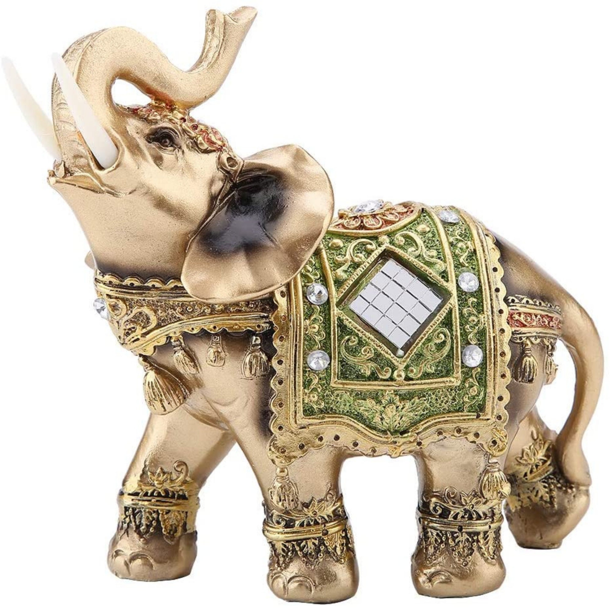 statue d'éléphant, Figurine de Richesse Sculpture d'éléphant Vert Chanceux Feng Shui Pour La Maison 