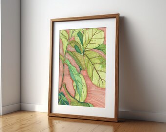 Ficus Houseplant, marker drawing, scanned digital file ready for print