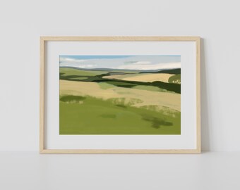 Somewhere in Somerset, English Countryside, rural, farms, fields, painting, acrylic, digital