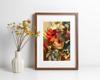 Birthday Flowers II, vase, eucalyptus, digital painting, digital print, acrylic, oil