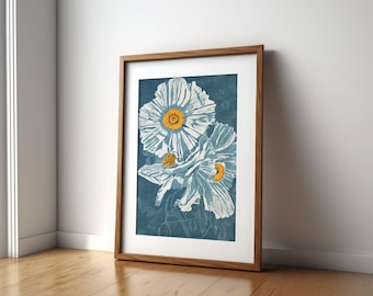 Matilija Poppy, California native plants, linocut digital file