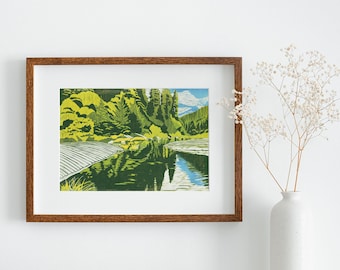River, California, West Coast USA, Digital Print, Linocut