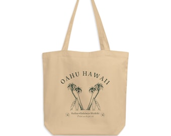 Oahu Hawaii Eco Tote Bag; Hawaii Farmer's Market Tote Bag; Kailua Tote Bag, Waikiki Tote, Haleiwa Tote Bag, E Hele me ka pu'olo Tote Bag