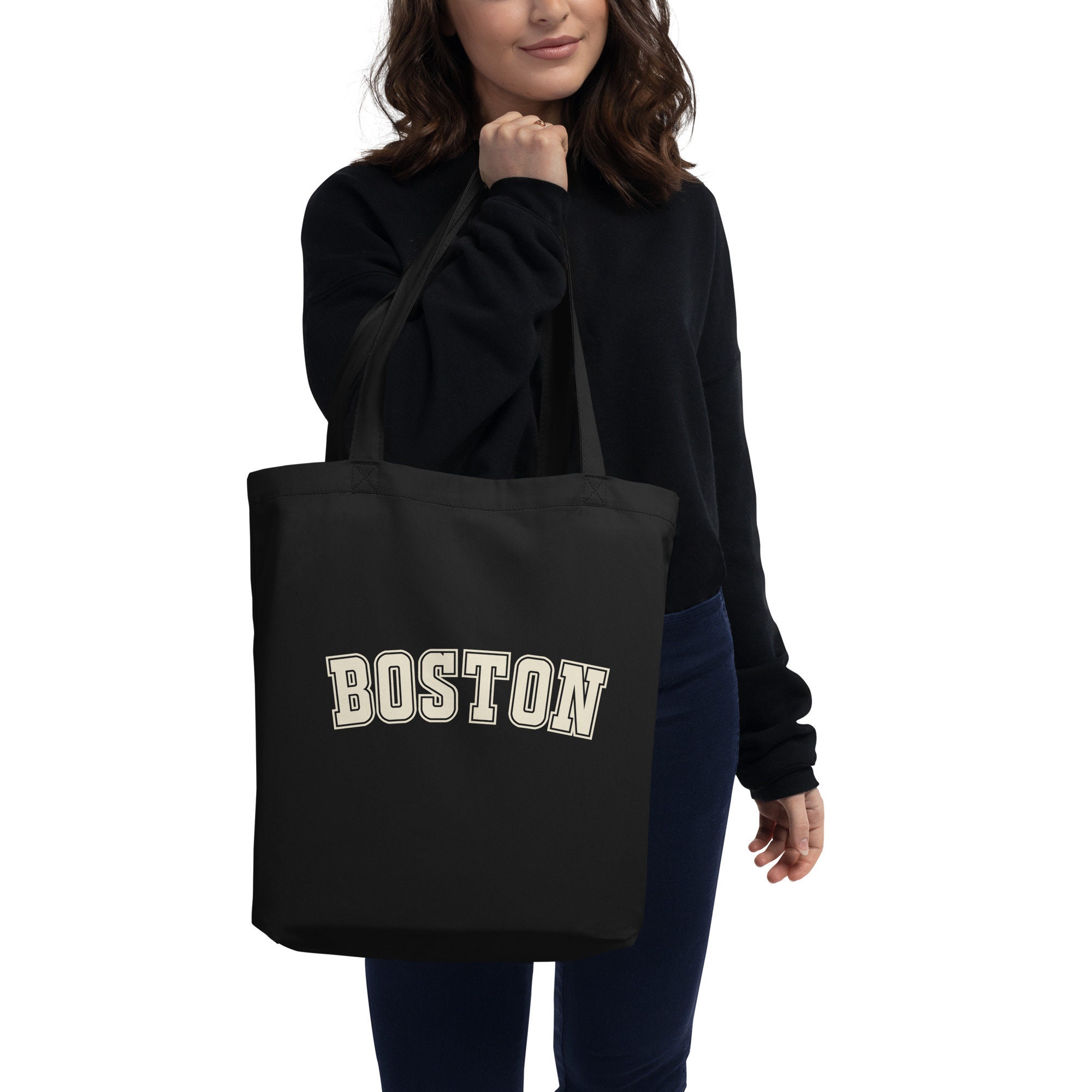 ★TOUT Y EST★ Small Boston Eco Bag Black LMS01FBK Boston Eco Tote Bag; Boston Massachusetts Tote, Boston MA