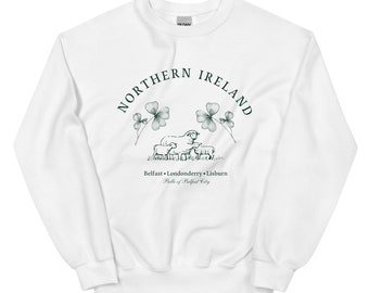 Sweat-shirt d’Irlande du Nord, Pull Belfast, Pull Londonderry, Pull Lisburn, Pull de voyage Europe, Pull de mouton Irlande, Vert