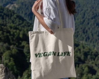 Vegan Life Eco Tote Bag; Animal Rights tote, Animal Lover tote, Plant Based Gifts for Her, Vegan Gifts for Him