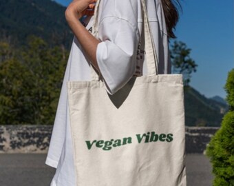 Vegan Vibes Eco Tote Bag; Vegan Gifts for Her Ecofriendly tote bag: Plant Based Gift for Him