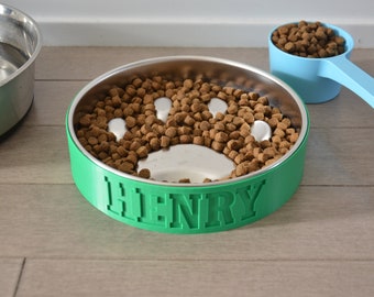 Personalized Slow Feeder Bowl with Paw Print Stainless Steel Insert // Dog // Food-safe // Dishwasher Safe Food-bowl //