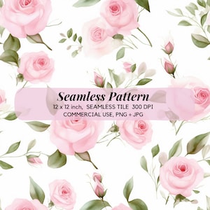 Pink Rose Seamless Pattern, Rose digital paper, Floral Seamless Pattern,  Floral Background, Digital Pattern, Scrapbooking paper