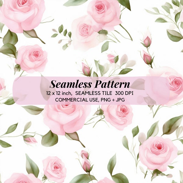 Pink Rose Seamless Pattern, Rose digital paper, Floral Seamless Pattern,  Floral Background, Digital Pattern, Scrapbooking paper