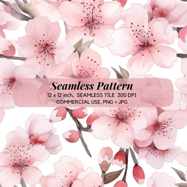 Cherry blossom seamless pattern, Trendy pattern, flowers digital paper, Floral scrapbook paper, Pattern for Fabric, Digital Download