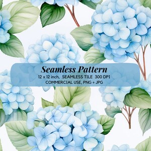Blue Hydrangea Seamless Pattern for Commercial Use, Hortensia Flowers Pattern, Floral Digital Paper, Floral Pattern - Digital Download