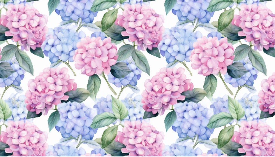Watercolor Hydrangea Seamless Pattern for Commercial Use, Hortensia ...
