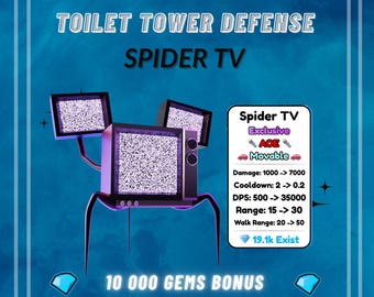 Spider TV - Toilet Tower Defense Roblox (Item Virtual + Bônus de 10.000 Gemas)