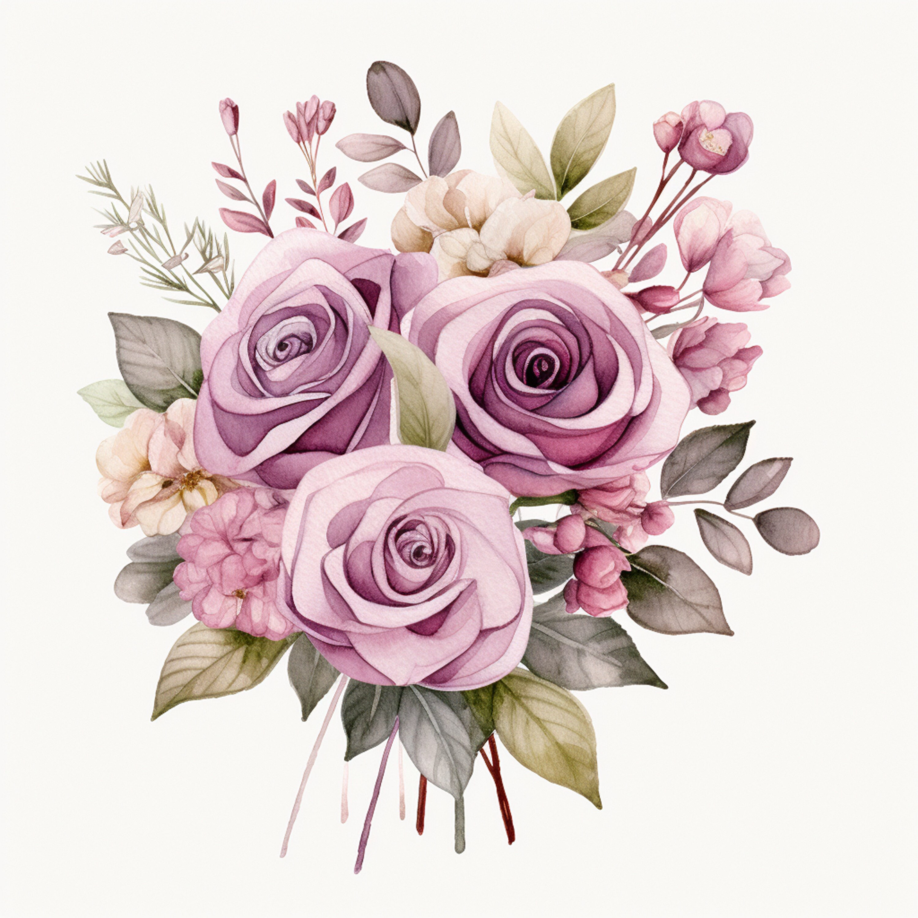 12 Boho Rose Clipart, Watercolor Clipart, Pink Roses Bouquet, Wedding ...