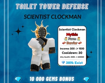 Cientista Clockman - Defesa de Torre no Banheiro Roblox TTD (Item Virtual + Bônus de 10.000 Gemas)