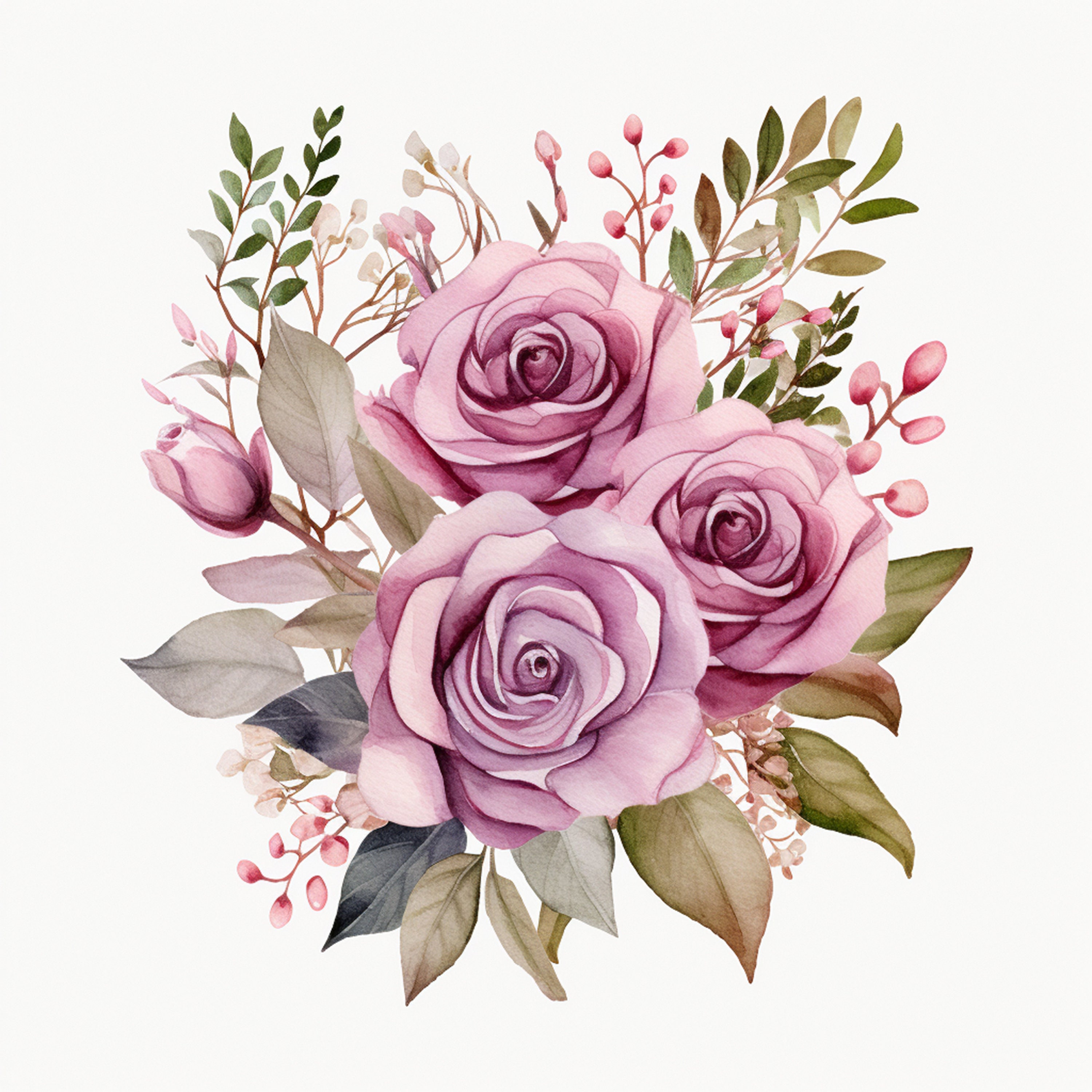 12 Boho Rose Clipart, Watercolor Clipart, Pink Roses Bouquet, Wedding ...