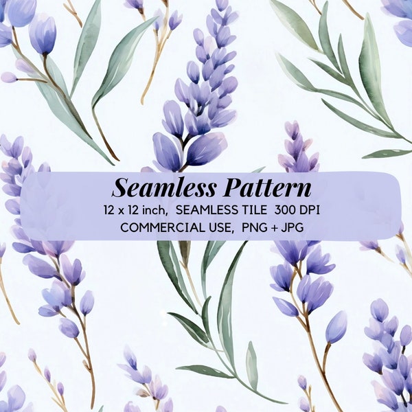 Lavender seamless pattern,  Lavender floral watercolor digital paper,  Lavender pastel scrapbook paper, Pattern for Fabric, Digital Download