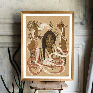 Divine feminine healing, Indian woman art for medicine woman, Shamanic print for indian lover, Divine feminine art, Woman with snake print