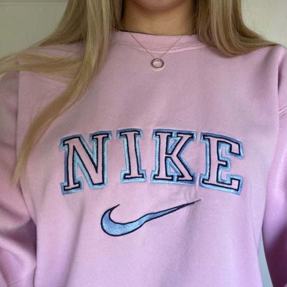 Nike Pink and Blue Embroidered Crewneck Cotton Sweatshirt | Etsy