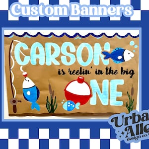 Hand Painted Custom Birthday Party Banner- Personalized Kraft Paper Banner- Party Sign- Backdrop-Fish Theme Birthday Party Decor