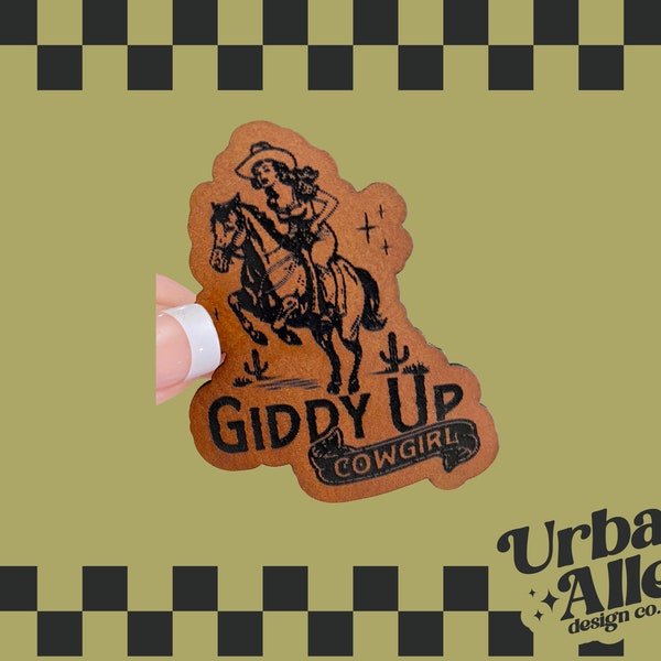 Giddy Up Western Iron On Trucker Hat Patch, Trendy Leather Patch, Hat Bar Patches