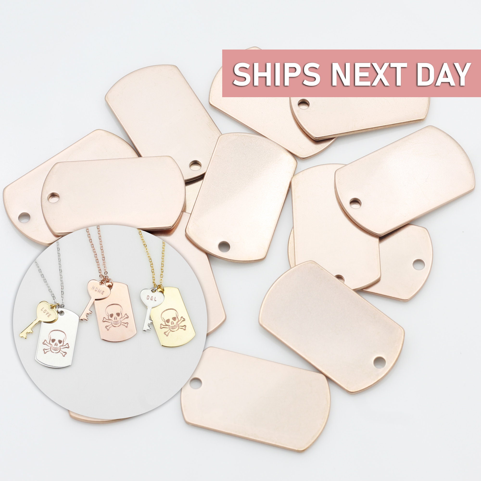 10 Rose Gold Dog Tag Blank Pendant Ready To Engrave Custom Etsy