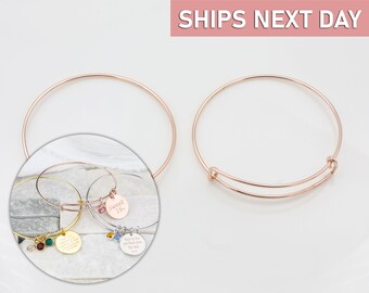 2 Rose Gold Adjustable Bangle Bracelets for Jewelry Making, Thin Wire Cuff Blanks, Wholesale DIY Bracelet Findings Supply BG-R