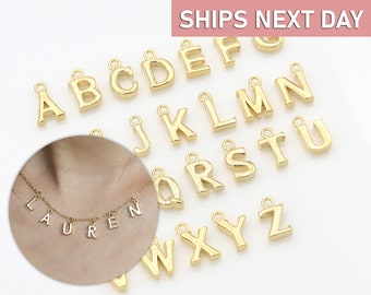 10 Gold Initial Charms for Jewelry Making, 16k Alphabet Letter Charms Pack, DIY Name Pendants, Wholesale Bulk Findings Supply IC