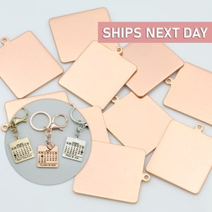 10 Rose Gold Large Square Blank Keychain Charm, Custom Square Pendant Ready To Stamp Or Engrave, Keychain Making Supply Findings 2730KC-R