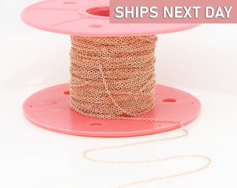10m Rose Gold Plated Cable Chain, Custom Jewelry Making Supplies, Wholesale Chain Bulk Spool Rose Gold Necklace 235FCR-R
