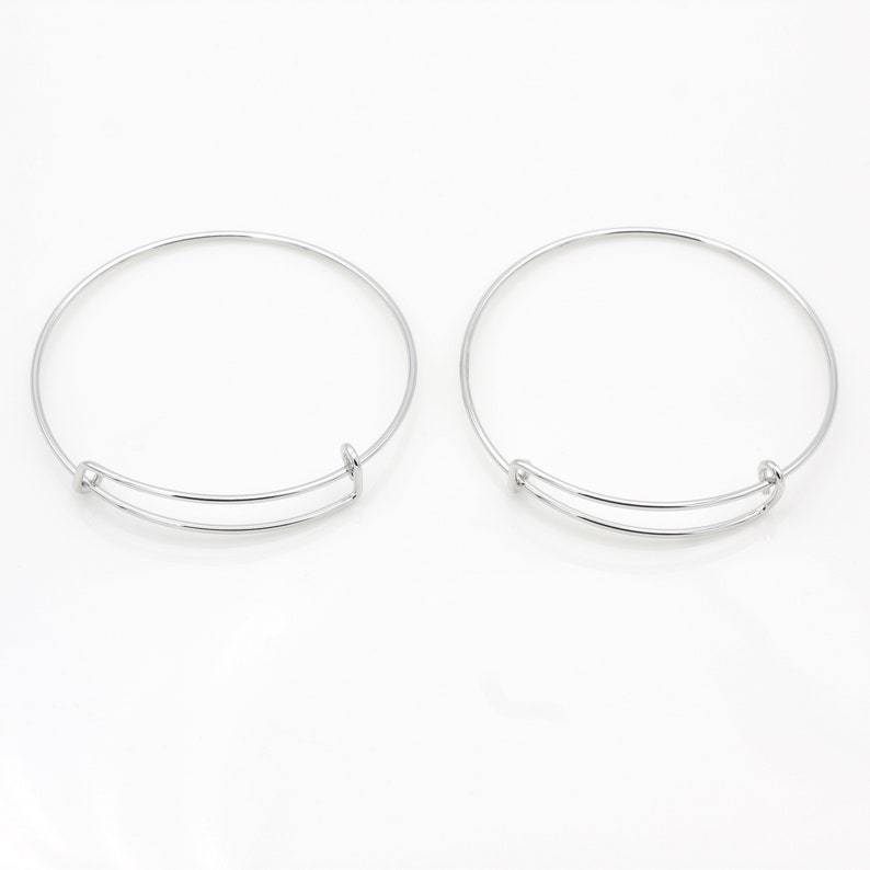 2 Silver Bangle Bracelets Adjustable Wire Bangle Wholesale Etsy