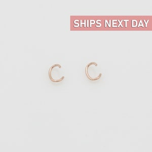 May include: A pair of small, gold-toned hoop earrings. The earrings are simple and delicate, and they would make a great everyday accessory.