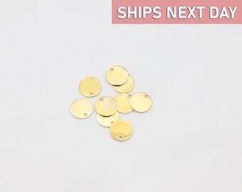 10 Gold Stainless Steel 15mm Blank Disc, Engravable Custom Pendant, Jewelry Coin Supply, Tarnish Resistant Wholesale 15D-G-SS