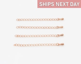 10 Rose Gold Chain Extenders for Jewelry Making, 2 inch Necklace Extender, Wholesale DIY Bracelet Findings Supply 2E-R-SS