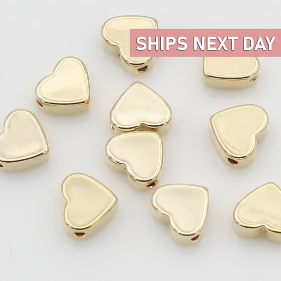 10 Tiny Gold Plated Heart Charms, Heart Spacer Beads, Bulk Charms for  Jewelry Making HC-G 