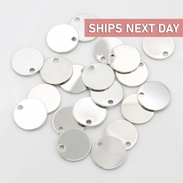 10 Silver 18mm Blank Disc, Personalized Ready To Hand Stamp, DIY Necklace Coin Blanks, Wholesale Pendants 18D-S