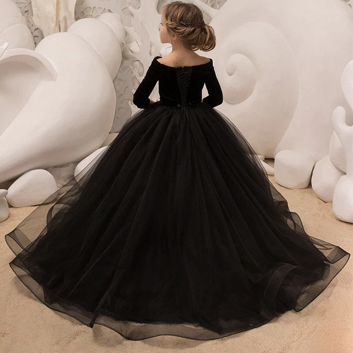 Kids Dresses Girl Elegant Long Prom Black Etsy
