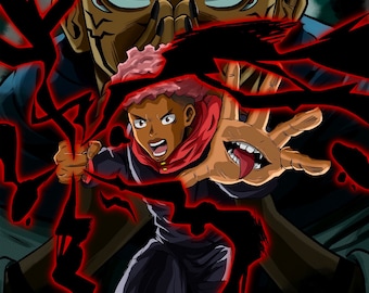 Itadori/Sukuna anime Wall art poster, Black anime art prints