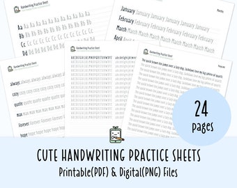 Cute Handwriting Practice Sheets, Printable Handwriting Worksheets, Alphabet Writing Practice, ABC Letter Tracing, Improve handwriting