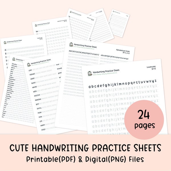 Cute Handwriting Practice Sheets, Printable Handwriting Worksheets, Alphabet Writing Practice, ABC Letter Tracing, Hand lettering practice