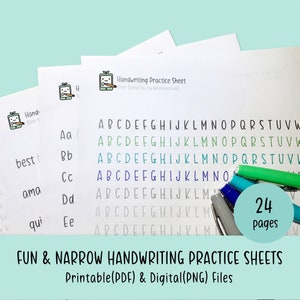 Fun and Narrow Handwriting Practice Sheets, Printable Handwriting Worksheets, Alphabet Writing Practice, ABC Letter Tracing